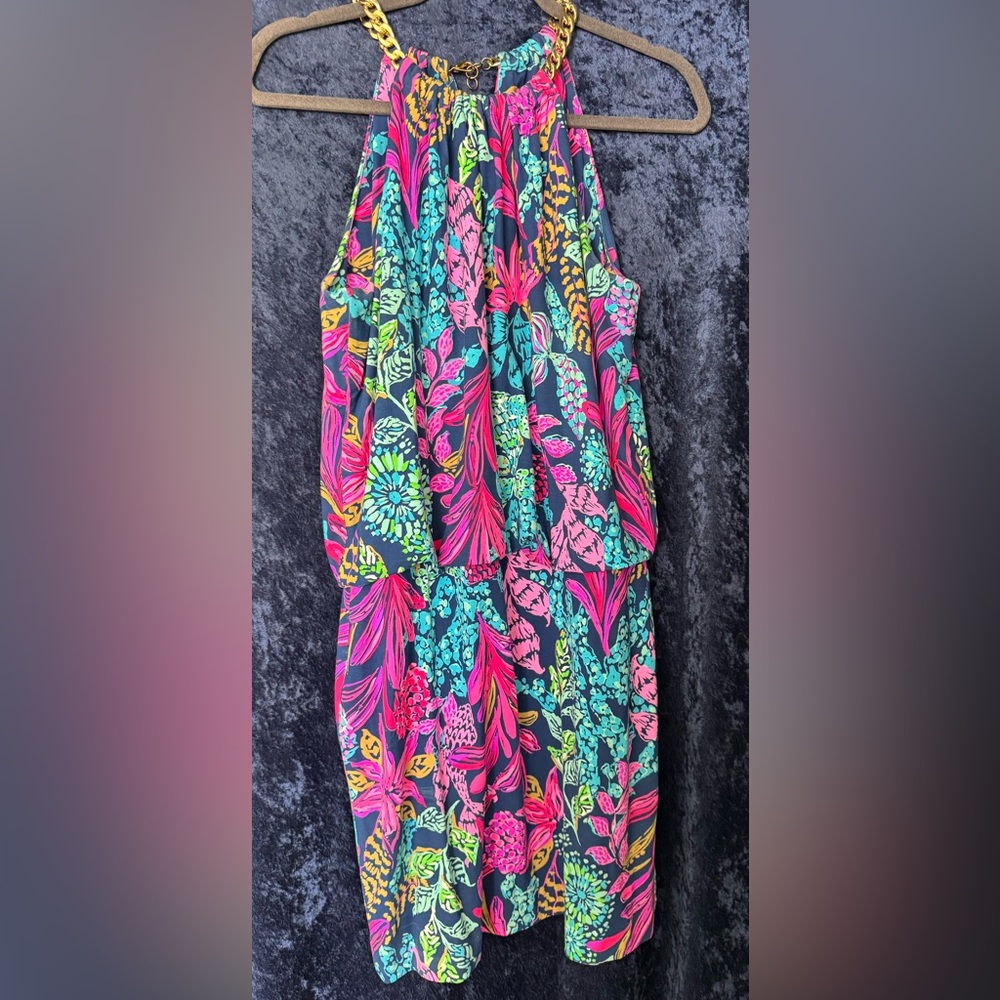 LILLY PULITZER AEGEAN NAVY CALYPSO COAST SONIQUE HALTER DRESS 
SIZE SMALL